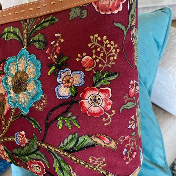 Vintage Isabella Fiore Floral Sequin Beaded Handbag Tote Flowers - Picture 3 of 14